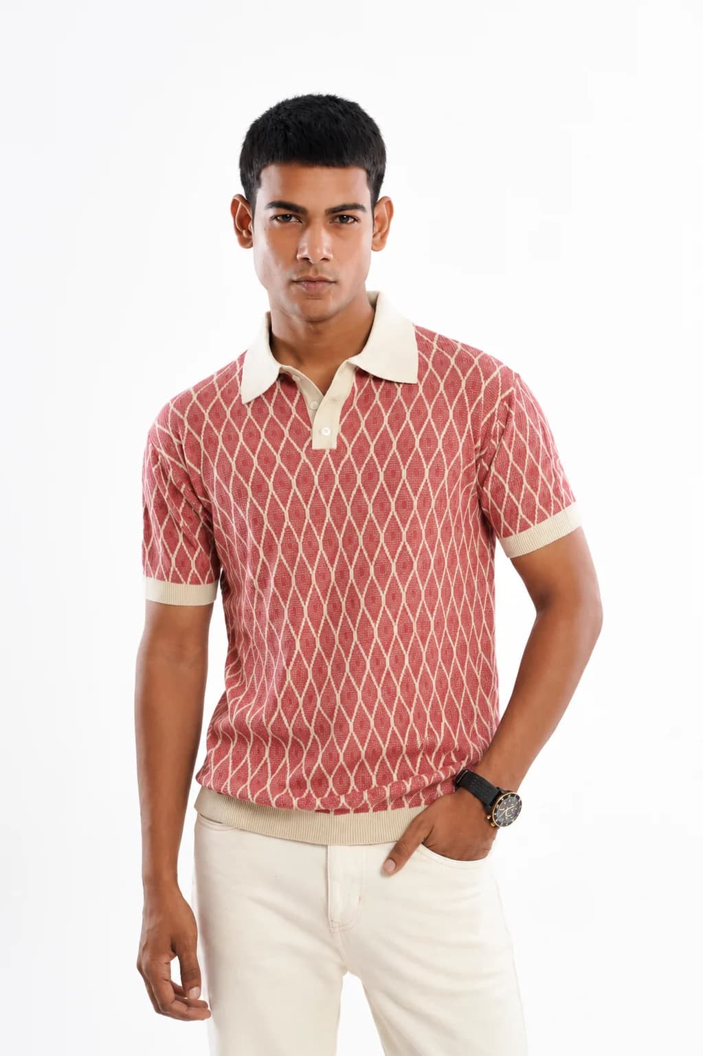 Men Verona Textured Polo Collar 100% Cotton Knitted T-Shirt