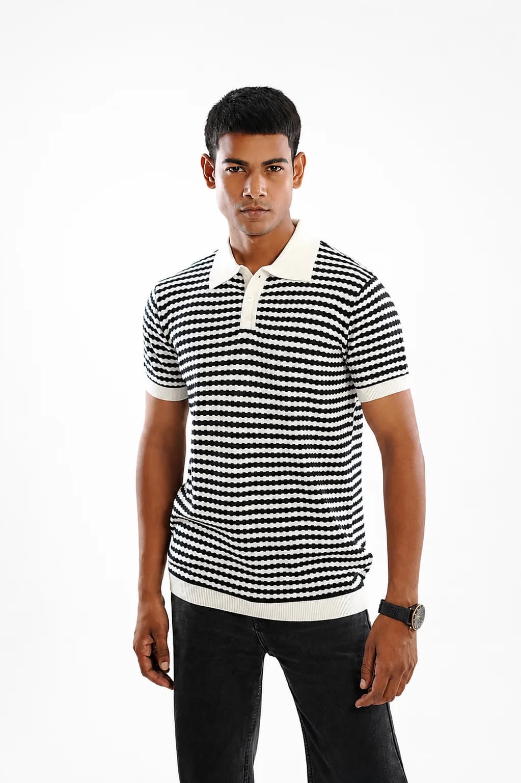 Men Riviera Striped Polo Collar 100% Cotton Knitted T-Shirt
