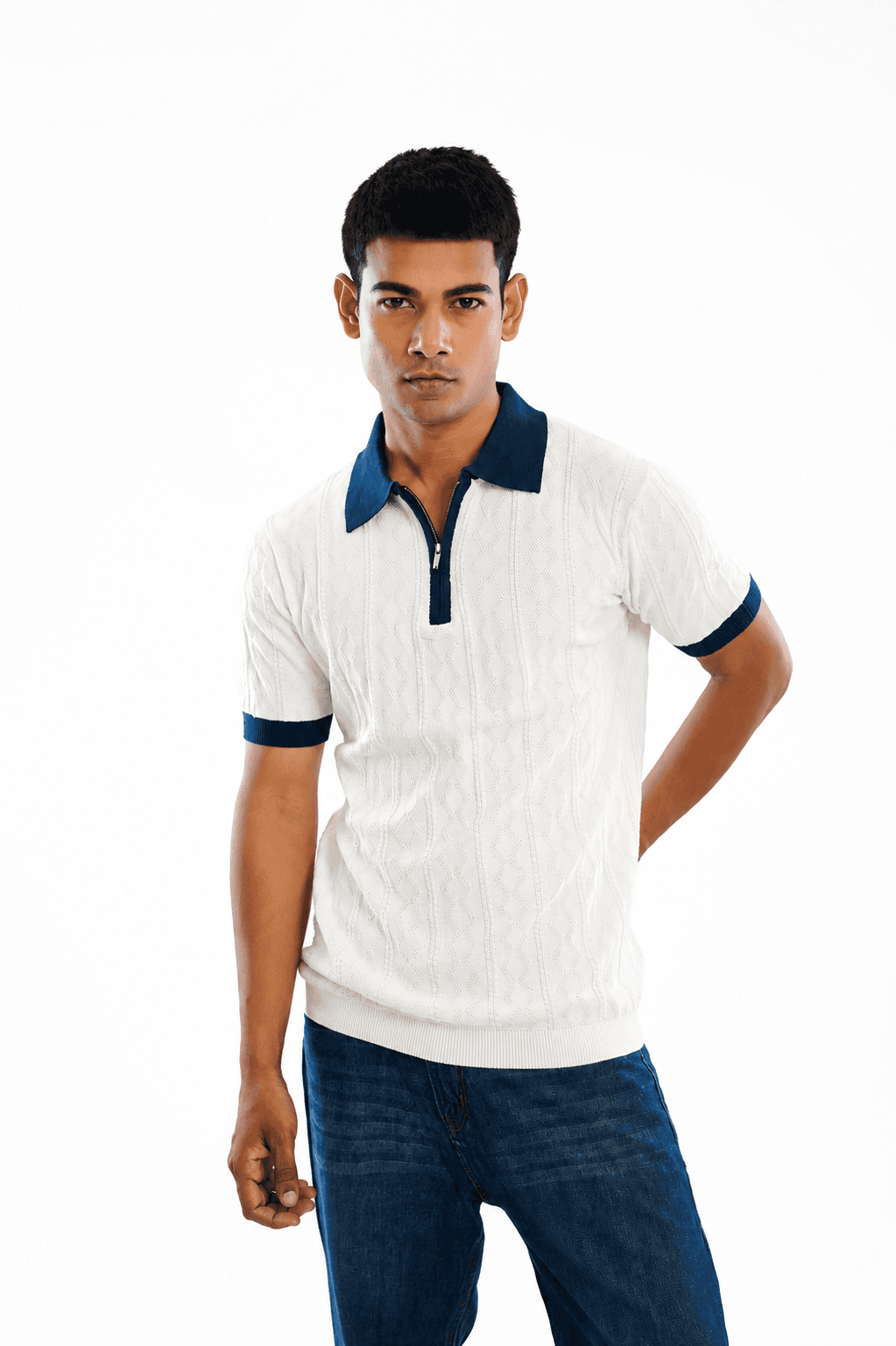 Men Monaco Zip Collar Pure Cotton Knitted Polo
