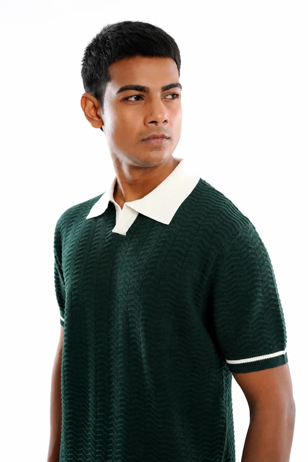 Men Ashford Textured Polo Collar Pure Cotton Knitted T-Shirt