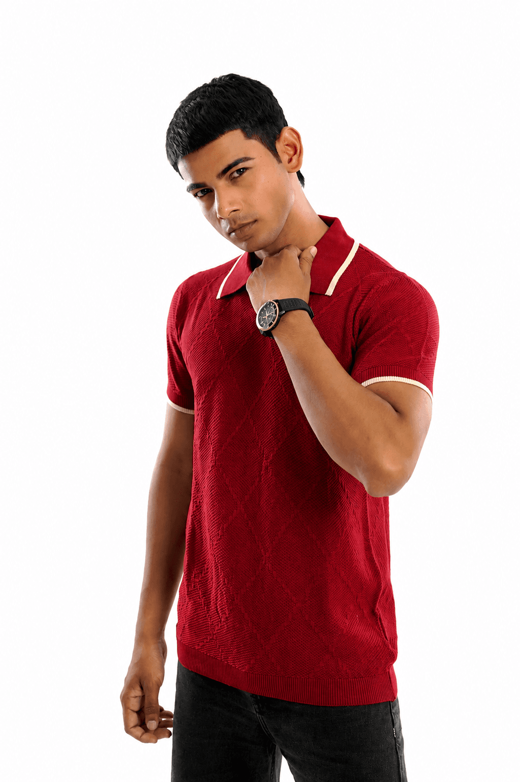 Men Bordeaux Crest Polo Collar 100% Cotton Knitted T-Shirt