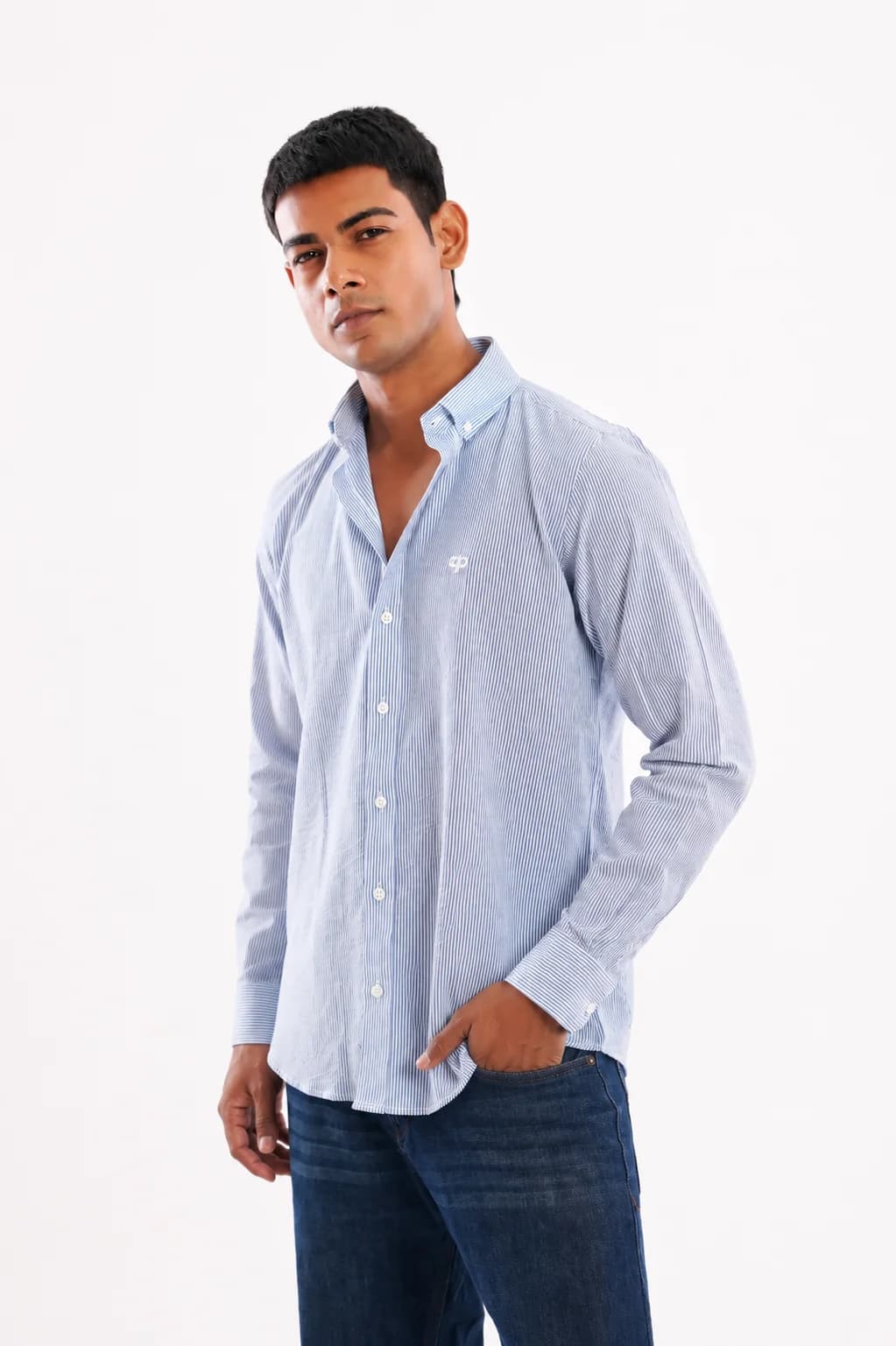 Men Blue Striped Cotton Full Sleeve Casual Shirt